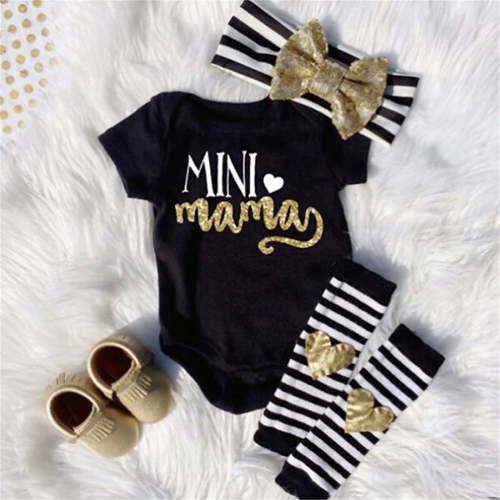IZhansean Mama's Mini Newborn Infant Baby Girl Romper+Leg Warmer+Headband Clothes Outfits Black 6-9 Months