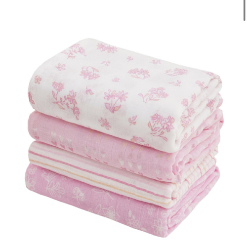 4-Pack Flowers & Heart, 47 x 47 inches  Muslin Swaddle Blankets Girls