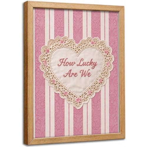 Framed Pink Heart How Lucky Are We Canvas Wall Art 8x10 Inch
