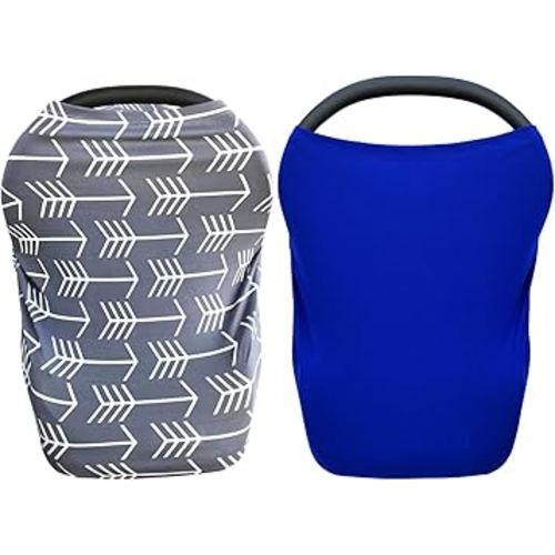 2 Pack Nursing Cover for Babies Versatile Baby Car Seat Cover for Newborn Grey Arrow Blue