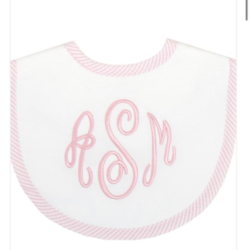3 Marthas Pique Bib Pink Seer Sucker - Spoiled Sweet Boutique - Spoiled Sweet Boutique