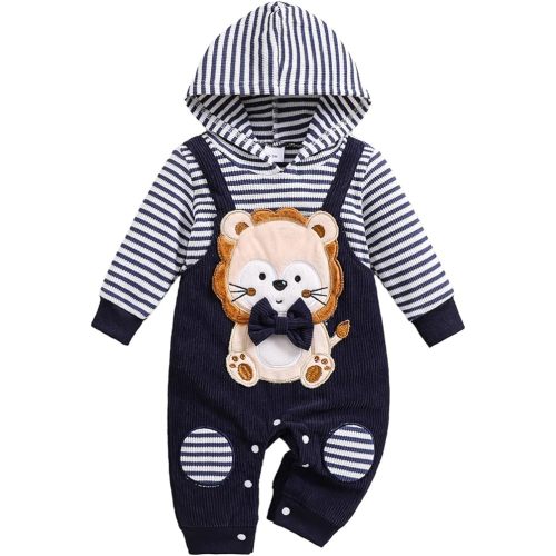 Baby Boy Clothes Newborn Hoodie Romper Fall Winter One-piece Outfit Infant Cute Cartoon Clothing Set 0-18 Months