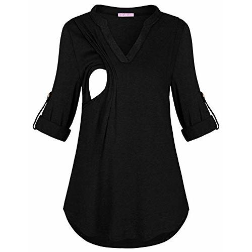 Joymom Maternity Rolled Long Sleeve Nursing Tops Tunic Blouses Breastfeeding
