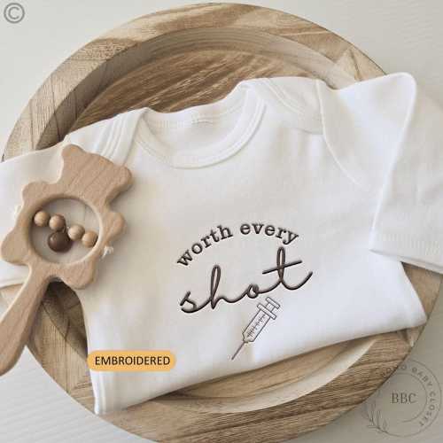 Embroidered Worth Every Shot Onesie® IVF Baby Pregnancy Announcement Onesies® Brand, Baby Coming Soon Onesies® Neutral Onesies® A42