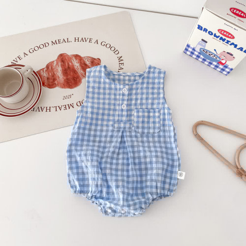 Baby Plaid Pocket Sleeveless Bodysuit