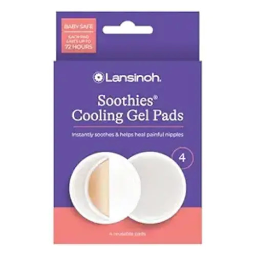 Lansinoh Soothies Cooling Gel Pads for Nursing, Baby & Postpartum Essentials, Reusable Breastfeeding Gel Pads for Sore Nipples, Cooling Relief Pads, 4 Count