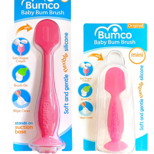 Bumco Baby Bum Brush + Mini Baby Diaper Cream Spatula with Case - BPA-Free Silicone Diaper Spatula with Suction Cup, Wipe-Clean, Mom-Invented Butt Paste Applicator (Pink & Pink)