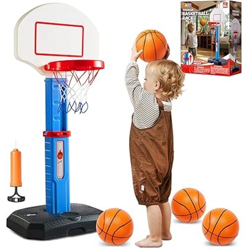 JOYIN Toddler Basketball Hoop Indoor, Adjustable Basketball Goal for Kids with 4 Balls, Game Toys for Playroom Pool Outdoor, Birthday Gift for Baby Boys Girls Age 1 2 3 4 - Air Pump Included