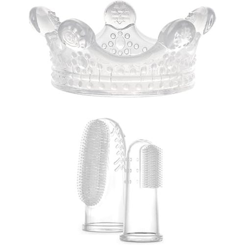 haakaa Crown Teether&Baby Finger Toothbrush Set-Super Soft Silicone Teething Toys|360º Bristle for Baby Oral Gum Cleaning