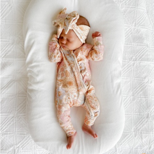 Frill Zip Romper | Pastel Bloom – Little and Fern