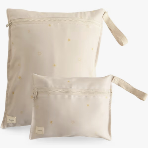 mushie Water Resistant Wet Bags | Large & Small Reusable Storage Bag for Baby Items and Travel | Zippered Pockets with Handle | Machine Washable, Set of 2 (Sun)