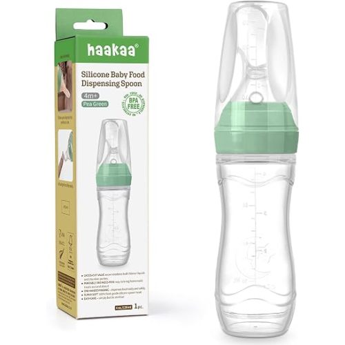 Haakaa Silicone Baby Food Dispensing Spoon Feeder 4oz,BPA Free, Pea Green