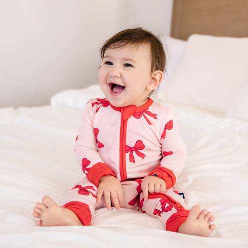 Larkspur Baby | Romper Pajamas | Convertible Footed Romper in Holiday Bows
