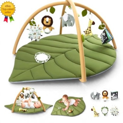 Blissful Diary Baby Play Gym Activity Mat Leaf Shape 6 Toys Tummy Time New