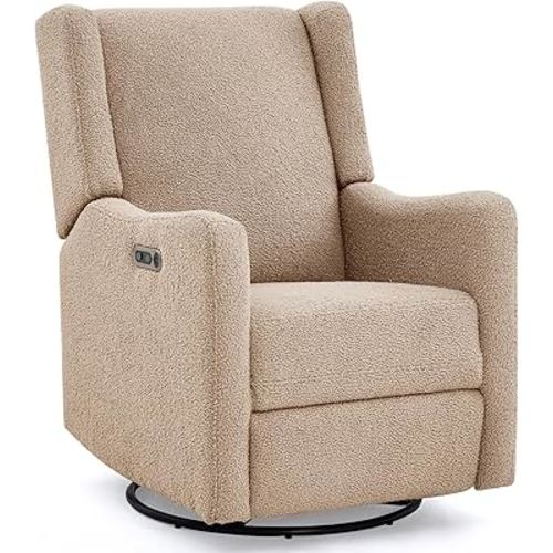 Delta Children Mercer Electronic Power Recliner and Swivel Glider with USB-A and Type-C Ports - Greenguard Gold Certified - Stain-Resistant Performance Fabric is Oeko-TEX Standard 100 Certified, Sand