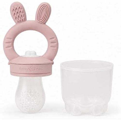 Primo Passi Silicone Baby Food Feeder for Teething & Fresh Foods, BPA-Free Food Grade Silicone Feeder, Safe Self Feeding Pacifier, Dishwasher Safe, Rose Pink, 6M+