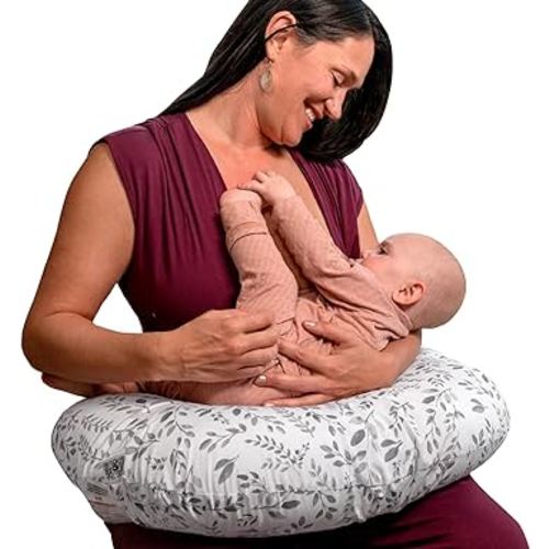Boppy Nursing Pillow Original Support, Gray Taupe Leaves, Ergonomic Nursing Essentials for Bottle and Breastfeeding, Firm Fiber Fill, with Removable Nursing Pillow Cover, Machine Washable
