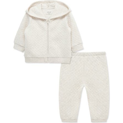 Oatmeal Quilted Hoodie & Pants Set, 9M