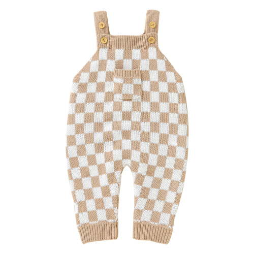 Hirigin Toddler Baby Boy Girl Overalls Checkerboard Jumpsuit 3 6 12 18 24 Months Sleeveless Knitted Straps Suspender Long Pants Romper
