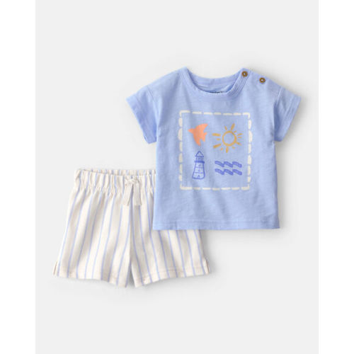Baby 2-Piece Lighthouse Top & Short Set - Blue/Ivory | Carter's