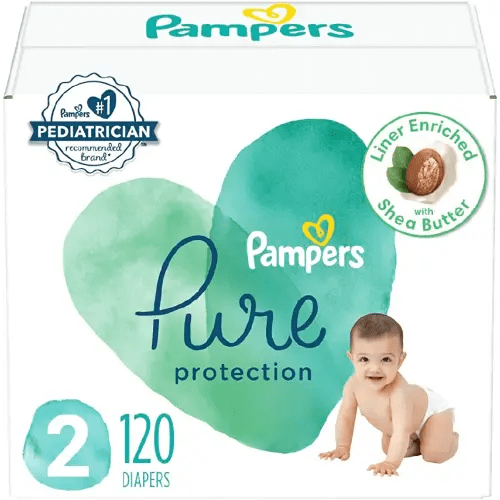 Pampers Pure Protection Diapers - Size 2, 120 Count, Hypoallergenic Premium Disposable Baby Diapers