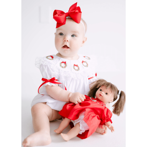 Girls Heirloom Christmas Wreath Bubble – Little Bear Smocks