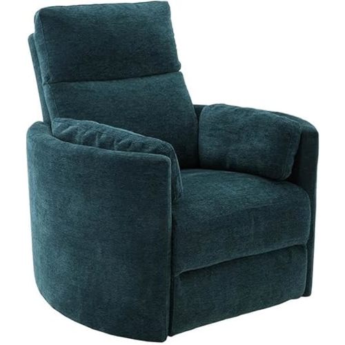Pemberly Row Polyester Power Swivel Glider Recliner in Peacock Blue with USB Charging Ports and 2 Comfort Pillows for Living Room