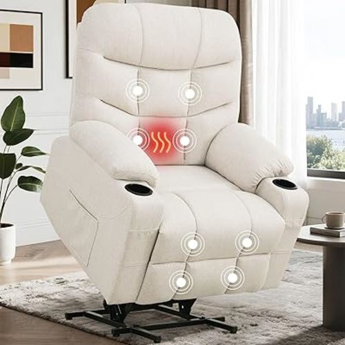 Power Recliner Chair with Massage and Heating, Power Lift Recliner Chair for Elderly and Adults, Electric Recliner with Remote Control and Cup Holders for Living Room