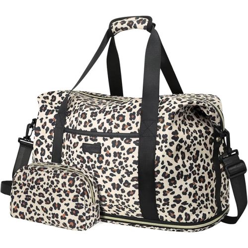 Expandable Travel Duffle Bag, Waterproof Weekender Overnight Bags for Women Men Hospital Bag for Women Labor Delivery Carry on Bag with Toiletry Bag for Travel Gym Airplanes(Leopard, X-Large)
