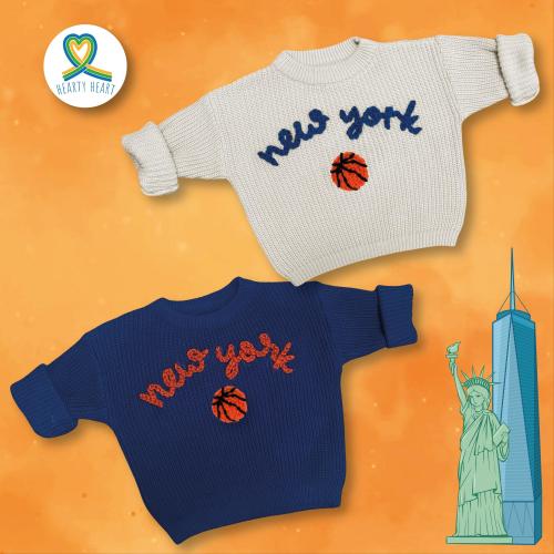 New York sports embroidered sweater, custom football, baseball, basketball, hockey, New born baby clothes, gifts for babies kids boys girls