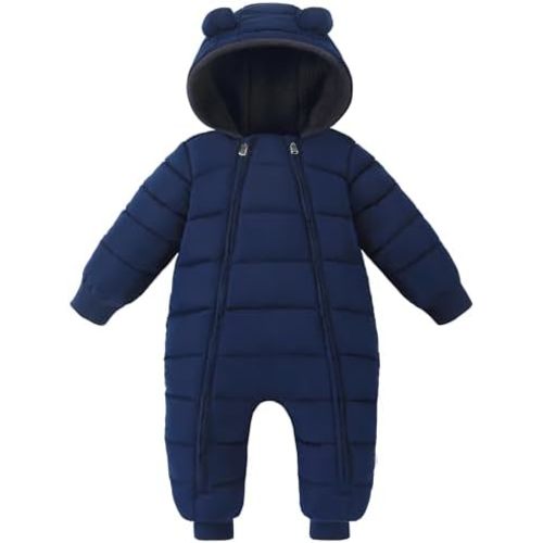 XMWEALTHY Baby Snowsuit Toddler Girl Clothes Cute Hooded Double Zipper Boys Winter Coat Unisex Romper for Infant
