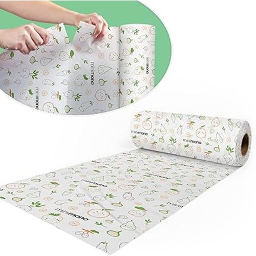 Minimono Baby Splat Mat for Under High Chair - 10 Pcs Disposable and Waterproof Splash Mats - 40"x47" Multipurpose Activity Mat for Picnic, Arts and Crafts - Baby Led Weaning Supplies (Fruits Veggies)