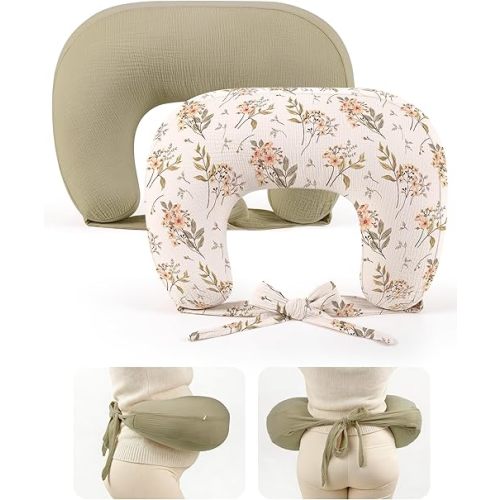 lulumoon Muslin Nursing Pillow Covers - 2-Pack Soft Cotton Slipcovers for Breastfeeding & Bottle-Feeding - Extension Strap for Snug Fit & No Sliding - Hidden Zipper Safety for Newborn Baby