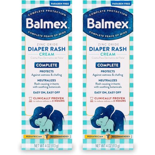 Balmex Complete Protection Baby Diaper Rash Cream with Zinc Oxide + Soothing Botanicals, 4 Ounce (Pack of 2)