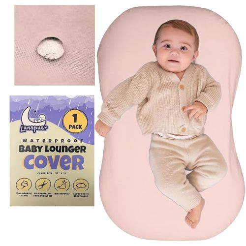 100% Waterproof Baby Lounger Cover - 2-Ply Organic Cotton Slipcovers Keep Your Lounger Clean & Your Baby Comfy - Machine Washable - (Lounger Not Included) - Peach
