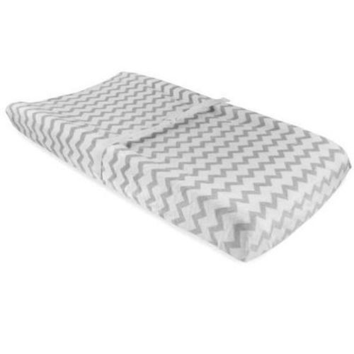 Ely's & Co. Baby Waterproof Changing Pad Cover - Cradle Sheet 100% Combed Jersey Cotton Grey and White Chevron Velvet 1 Pack