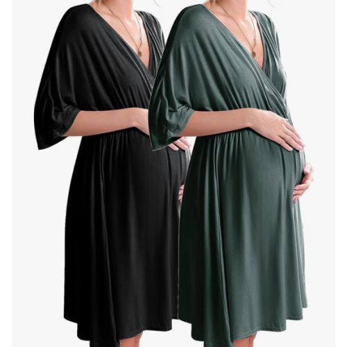 Ekouaer 3 in 1 Labor/Delivery/Hospital Gown 2 Pack Maternity Dress Nursing Nightgown Sleepwear