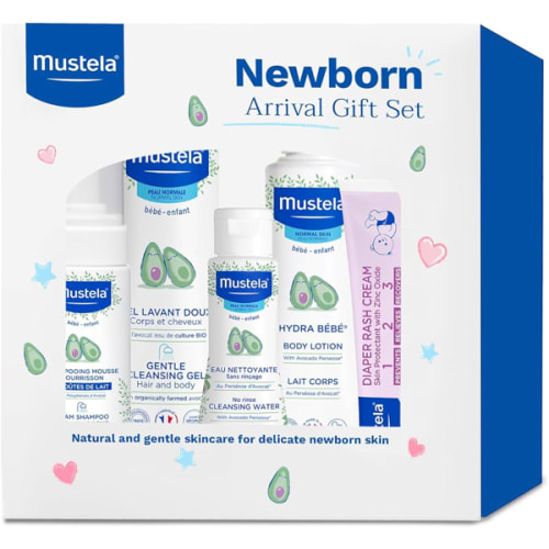 Mustela Newborn Arrival Gift Set - Baby Skincare & Bath Time Essentials - Natural & Plant Based - 5 Items Set