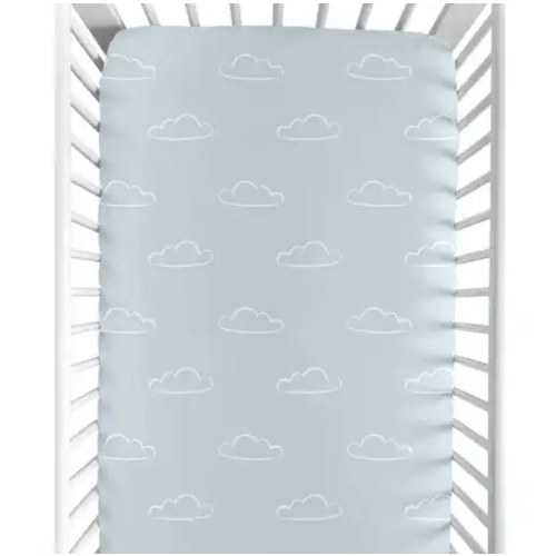 Blue Clouds Baby Boy Fitted Mini Portable Crib Sheet - Slate White Cloud Sky for Vintage Airplane Aviator Aviation Collection