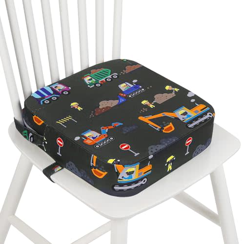wooshwa Toddler Booster Seat for Dining Table, Kids Booster Seat for Kitchen Chair with Non-Slip Bottom, Portable Detachable Washable Increasing Cushion with 2 Adjustable Straps (Excavator)
