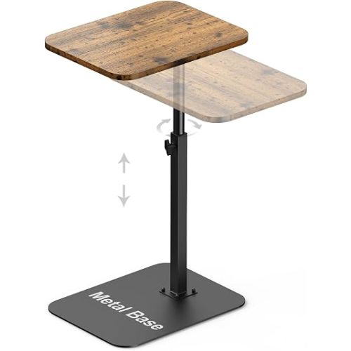 TV Tray Table Adjustable Height Swivel Couch Table with Heavy Metal Base