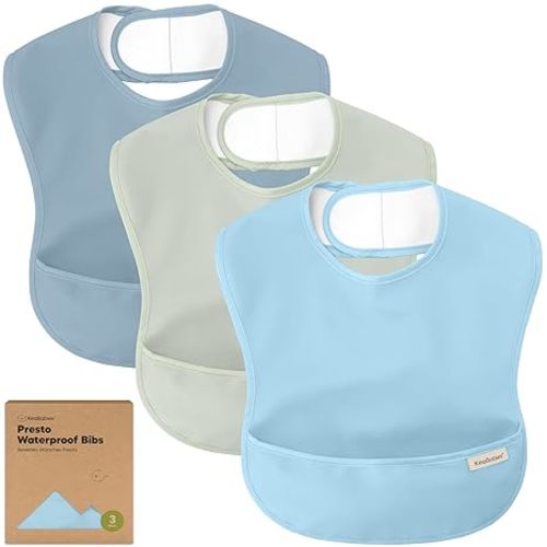 KeaBabies 3-Pack Waterproof Baby Bibs for Eating - Lightweight Toddler Feeding Bibs with Large Food Catcher, Mess Proof, Food-Grade Baby Eating Essentials, Easy to Put On & Clean (Ocean)