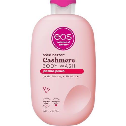 eos Cashmere Body Wash – Jasmine Peach, Moisturizing Body Wash, Creamy Gel Formula, with Shea Butter, Glycerin, Vitamin E, pH Balanced, Sensitive Skin, Vegan, 16 fl oz