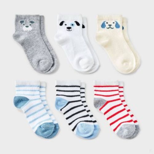 Baby 6pk Puppy Striped Socks - Cat & Jack™ 6-12M