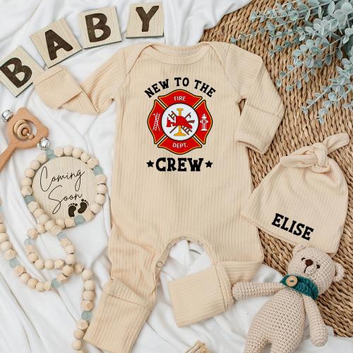 New To The Crew Firefighter Baby Bodysuit, Cute Fire Department Baby Outfit, Firefighter Dad Gift, Newborn Baby Clothes