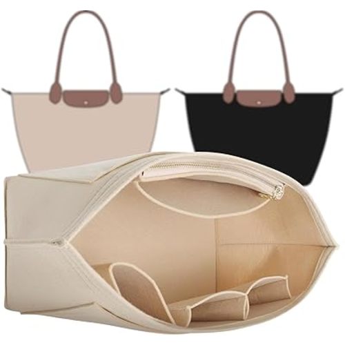 HAEVERAY Purse Organizer Insert Bag Compatible with Longchamp le pliage Large Tote Handbags (Beige,Larger)