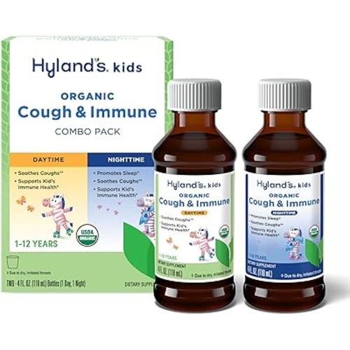 Hyland's Kids Organic Cough and Immune Day and Night Combo Pack, Eases Coughs, Supports Immunity, Promotes Sleep, Two 4 Fl Oz. Bottles (8 fl oz)