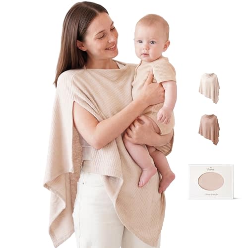 Konssy Nursing Cover for Breastfeeding, Soft Breathable Privacy Poncho | Soft & Breathable, Multi-Use Feeding Shawl, Comfortable Breastfeeding Cover, Multi-Use Car Seat Canopy (Beige)