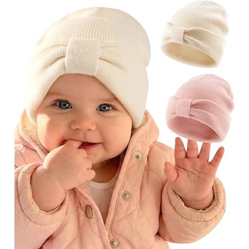 FURTALK Baby Beanie Winter Hat Knitted Warm Hat with Cute Bow Infant Toddler Cuffed Beanies