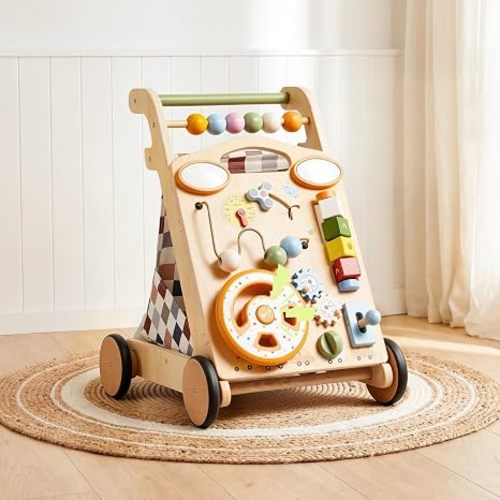 GROWNSY Wooden Baby Walker with Wheels, 3-in-1 Sit-to-Stand Push Walker